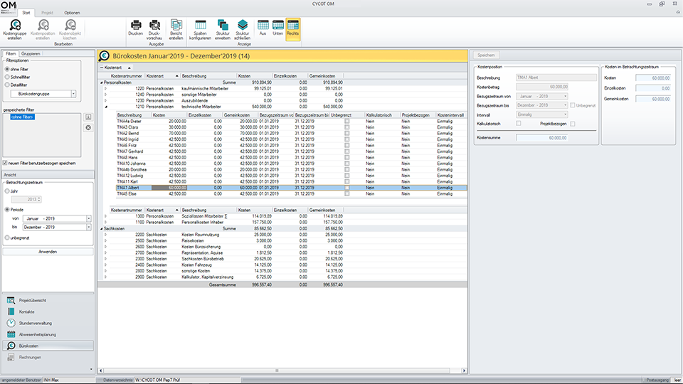 CYCOT OM Bürokosten mit PeP-7 - zertifizierter Software