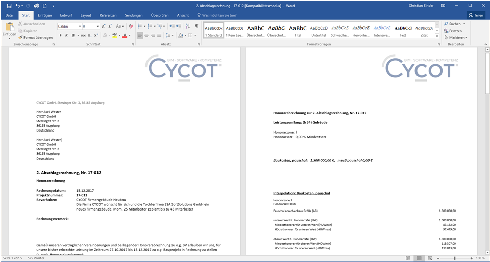 CYCOT OM Rechnungsdokumente