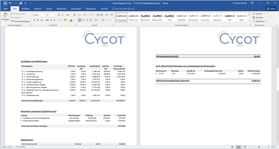 CYCOT OM Rechnungsdokumente